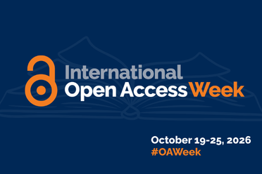 Graphic for International Open Access Week across center. October 19–25, 2026 with hashtag OA Week in upper right. Features the open access unlock logo in orange and the UC Merced Library white logo on a dark blue background.