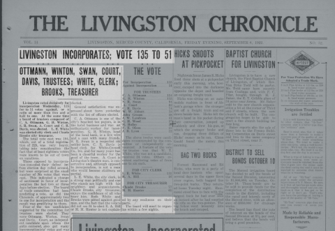 City Of Livingston Celebrates 100 Years UC Merced Library   Chronicle 19220908 